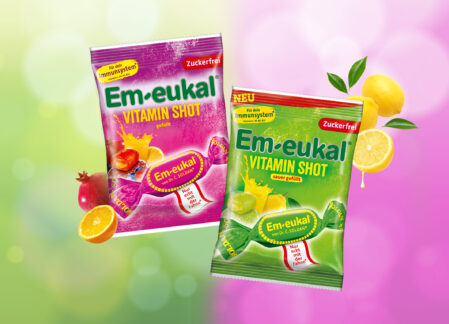 Vitamin Shot pink hat jetzt Pendant in Grün Das Fruchtbonbon Em-eukal® Vitamin Shot sauer gefüllt verheißt fruchtig-frischen Genuss und Umsatzplus