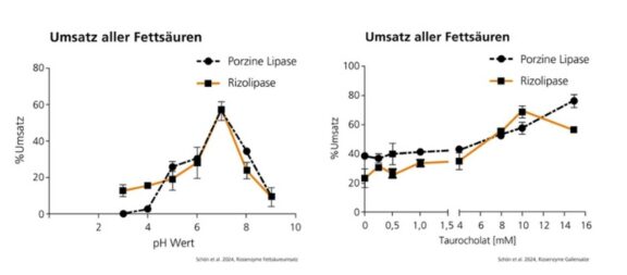 Neue Vergleichsstudie zu Enzymsubstituten zur Therapie der exokrinen PankreasinsuffizienzRizolipase: vergleichbar hohe Spaltaktivität, aber breitere pH-Aktivität als porzine Lipase